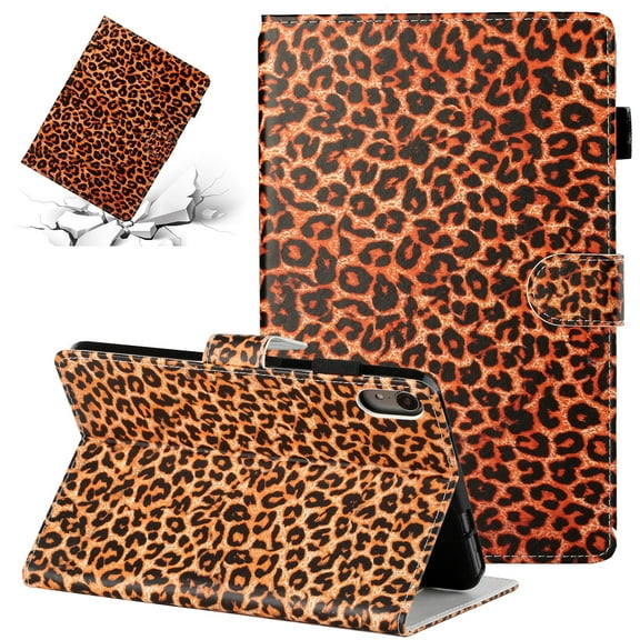 SaniMore for iPad 10th Generation 10.9" 2022 Wallet Case with Auto Wake/Sleep + Pen Holder + Card Slots + Anti-slip Strip PU Leather Kickstand Lovely Pattern Cover for iPad 10th Gen, Yellow Leopard