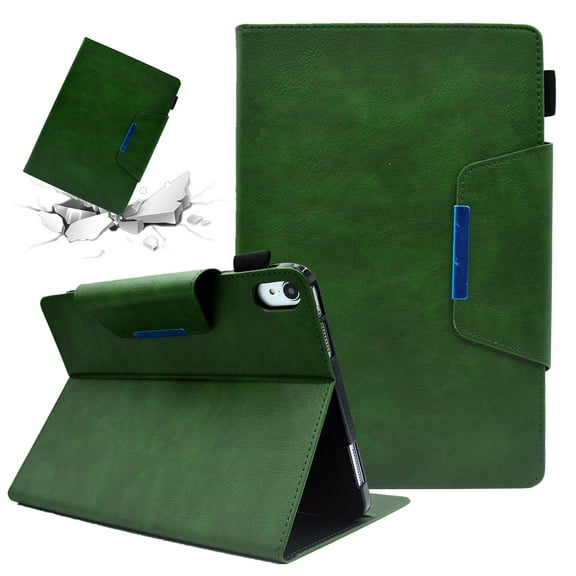 SaniMore for iPad 10th Generation 10.9" 2022 Wallet Case with Card Slots & Pen Holder [Auto Sleep] PU Leather Magnetic Ciasp Kickstand Shockproof TPU Shell Full-body Protctive Retro Cover, Green