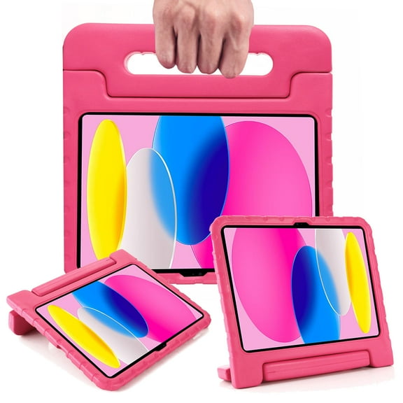 SaniMore iPad 10th Generation 2022 Case Kids, iPad 10.9 10th Gen Case for Children - Kiddie Series [Pencil Grove] [Handle Kickstand] Shockproof Boys Girls Cover, Rose