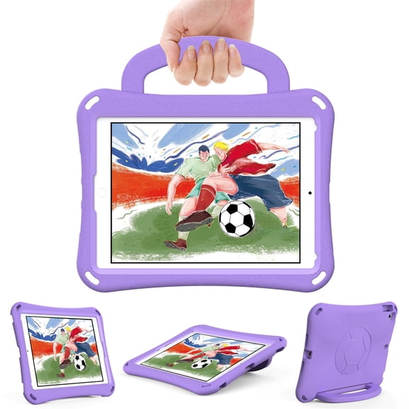 SaniMore for iPad 2018/2017 iPad 9.7 6th/5th Generation Case, Shockproof Full-Body Handle Stand Tablet Protective Kids-friendly Lightweight Cover, Purple
