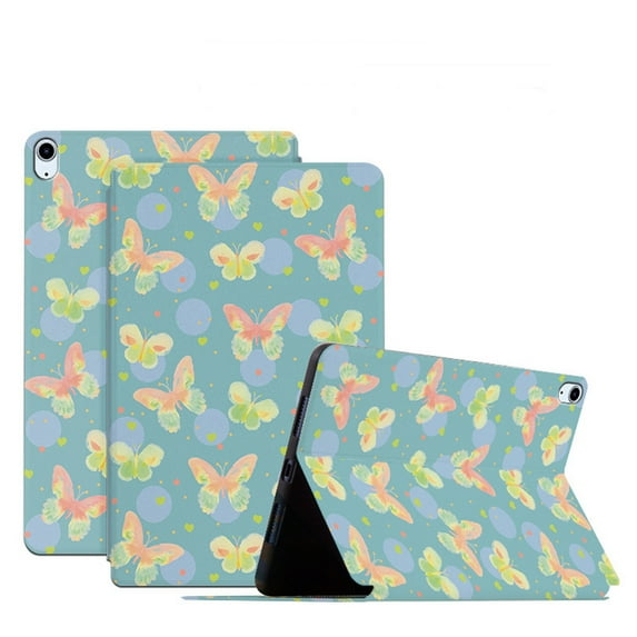 SaniMore for iPad Air 4th/5th Generation 10.9" 2020/2022 Intelligent Power-Saving Case, PU Leather Case with Adjustable Kickstand Shockproof Protective Case for Women Ladies, Green Butterfly