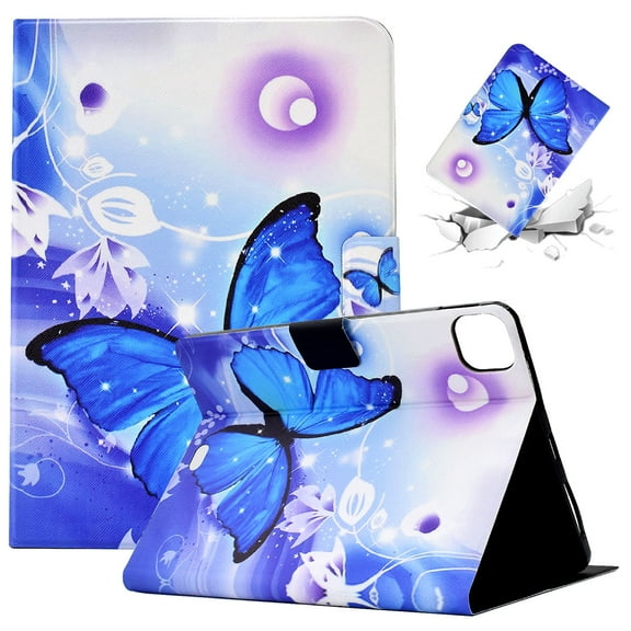 SaniMore for iPad Air 4th/5th, iPad Pro 11(2022/2020/2021/2018) Case, PU Leather Wallet Flip Case Auto Wake/Sleep Card Cash Slots Multiple Viewing Angles Full Wrap Protective Fashion Case, Butterfly