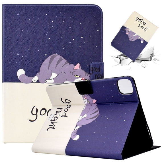 SaniMore for iPad Air 4th/5th, iPad Pro 11(2022/2020/2021/2018) Case, PU Leather Wallet Flip Case Auto Wake/Sleep Card Cash Slots Multiple Viewing Angles Full Wrap Protective Fashion Case, Lazy Cat