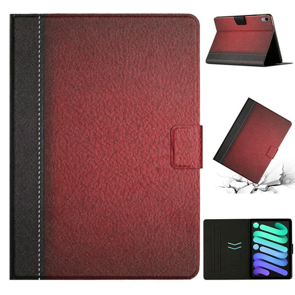 SaniMore for iPad Mini 6th Generation 8.3" 2021 Case, Auto Sleep/Wake, PU Leather Patchwork Magnetic Wallet Cover Support Card Slot & Multi-Angle Kickstand Shockproof Protective Shell, Red