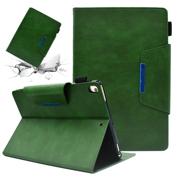 SaniMore for iPad Pro 10.5 Case 2017/2019 Wallet Case with Card Slots & Pen Holder [Auto Sleep] PU Leather Magnetic Ciasp Kickstand Shockproof TPU Shell Full-body Protective Retro Cover, Green