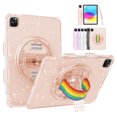 thumbnail image 1 of SaniMore for iPad Pro 11 2022/2021/2020/2018, iPad Air 5th/4th Generation/iPad 10.9" 2020 Cover with 360°Rotating Rainbow Wristlet Pencil Holder,  Hidden Bracket Heavy Duty Shockproof Shell, Gold, 1 of 8