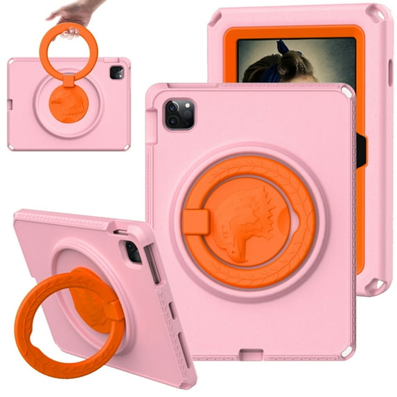 SaniMore for iPad Pro 11 2022/2021/2020/2018,iPad Air 5th/4th Generation/ipad 10.9" 2020 Case, Kid-friendly Shockproof EVA Two-layer Protective Case 360° Rotating Kickstand Anti-fall Csae, Pink