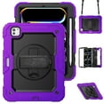thumbnail image 1 of SaniMore for iPad Pro 11 2024 Case, 3 Layers Multi-Functional Cover with Pencil Holder Shoulder & Hand Strap 360° Rotatable Kickstand Shockproof Protective Shell, Purple, 1 of 11