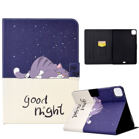 SaniMore for iPad Pro 11 2024 Case, PU Leather Wallet Flip Case Auto Wake/Sleep Card Cash Slots Multiple Viewing Angles Full Wrap Protective Fashion Case for iPad Pro 11 2024, Lazy Cat