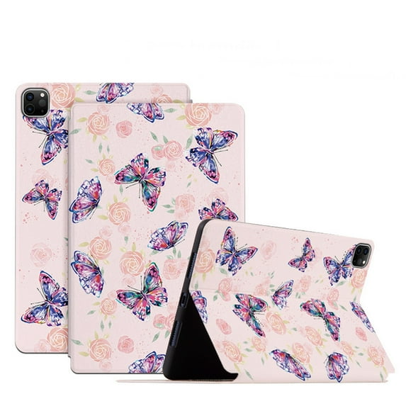 SaniMore for iPad Pro 11" 4th/3rd/2rd/1st Gen 2022/2021/2020/2018 Intelligent Power-Saving Case, PU Leather Case with Adjustable Kickstand Shockproof Protective Case for Women Ladies, Rose Butterfly