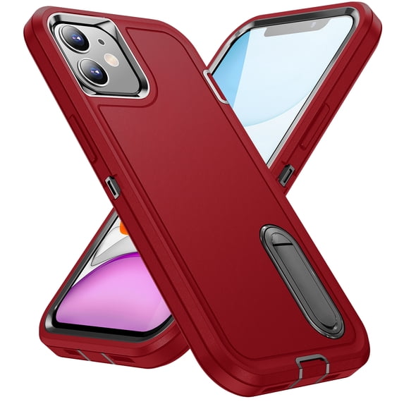 SaniMore for iPhone 11 6.1" 2019 Hybird Case, Rugged PC Back Shockproof TPU Shell Metal Hidden Kicksatnd Drop Resistant Anti-slip Heavy Duty Protective Case for iPhone 11, Red+Black