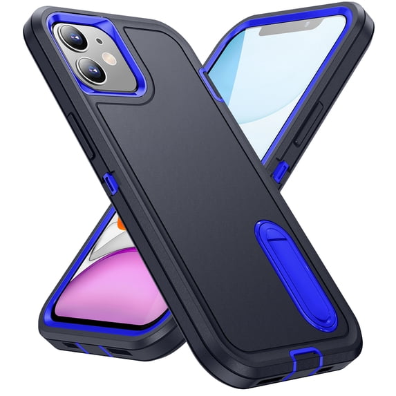 SaniMore for iPhone 11 6.1" 2019 Hybird Case, Rugged PC Back Shockproof TPU Shell Metal Hidden Kicksatnd Drop Resistant Anti-slip Heavy Duty Protective Case for iPhone 11, Darkblue+Royalblue