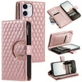 thumbnail image 1 of SaniMore for iPhone 11 PU Leather Case, 3D Lattice Pattern for Girls Card Slots Zipper Purse Glitter Magnetic Clasp Flip Kicstand [Hand Rope] Full Protection Shockproof for Apple iPhone 11, Rosegold, 1 of 16