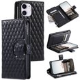 thumbnail image 1 of SaniMore for iPhone 11 PU Leather Case, 3D Lattice Pattern for Girls Card Slots Zipper Purse Glitter Magnetic Clasp Flip Kicstand [Hand Rope] Full Protection Shockproof for Apple iPhone 11, Black, 1 of 16