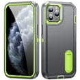 thumbnail image 1 of SaniMore for iPhone 11 Pro 6.1" 2019 Hybird Case, Rugged PC Back Shockproof TPU Shell Metal Hidden Kicksatnd Drop Resistant Anti-slip Heavy Duty Protective Case for iPhone 11 Pro, Gray+Green, 1 of 8