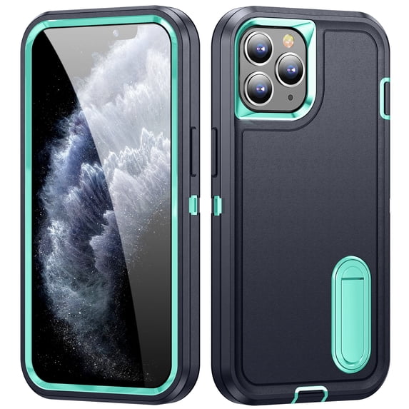 SaniMore for iPhone 11 Pro 6.1" 2019 Hybird Case, Rugged PC Back Shockproof TPU Shell Metal Hidden Kicksatnd Drop Resistant Anti-slip Heavy Duty Protective Case for iPhone 11 Pro, Darkblue+Mint