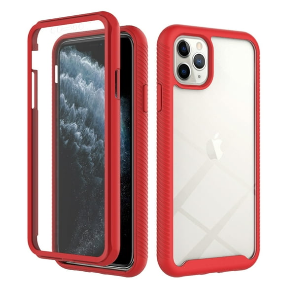 SaniMore for iPhone 11 Pro Case, Rugged PC Back & TPU Bumpers Two-Layer Structure Transparent Cover with PET Screen Protector Shockproof Protective Shell for iPhone 11 Pro, Red