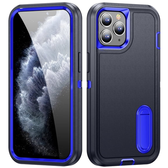 SaniMore for iPhone 11 Pro Max 6.7" 2019 Hybird Case, Rugged PC Back Shockproof TPU Shell Metal Hidden Kicksatnd Drop Resistant Anti-slip Heavy Duty Protective Case, Darkblue+Royalblue