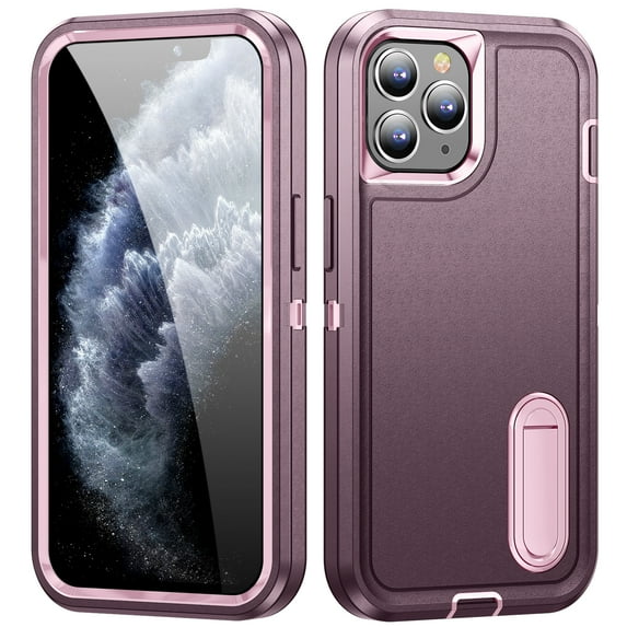 SaniMore for iPhone 11 Pro Max 6.7" 2019 Hybird Case, Rugged PC Back Shockproof TPU Shell Metal Hidden Kicksatnd Drop Resistant Anti-slip Heavy Duty Protective Case for iPhone 11 Pro Max, Purple+Pink