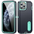 thumbnail image 1 of SaniMore for iPhone 11 Pro Max 6.7" 2019 Hybird Case, Rugged PC Back Shockproof TPU Shell Metal Hidden Kicksatnd Drop Resistant Anti-slip Heavy Duty Protective Case for iPhone 11 Pro Max,Darkblue+Mint, 1 of 8