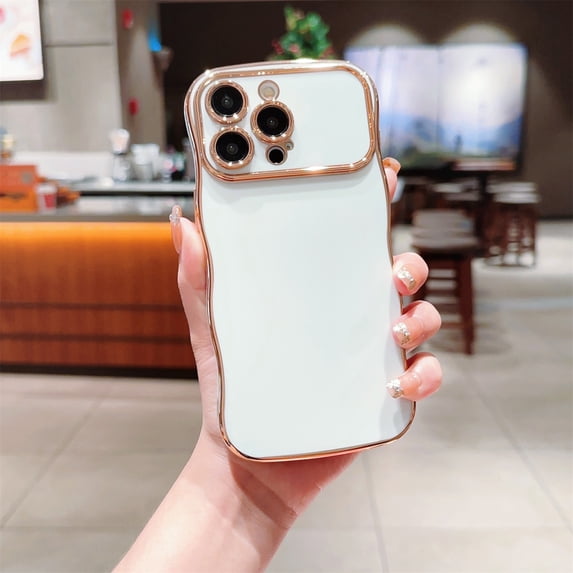 SaniMore for iPhone 11 Pro Max Case, Electroplated Wave Bumper Design Camera Large Window (with Lens Film) Full Protection Stylish Slim Lightweight Anti-drop for Girls Women, White