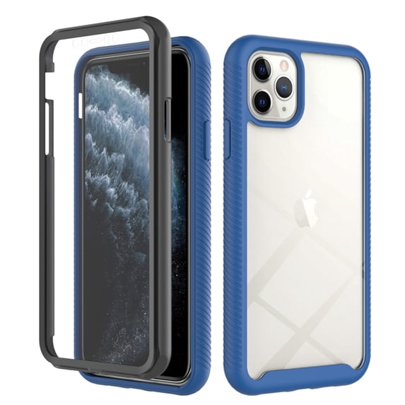 SaniMore for iPhone 11 Pro Max Case, Rugged PC Back & TPU Bumpers Two-Layer Structure Transparent Cover with PET Screen Protector Shockproof Protective Shell for iPhone 11 Pro Max, Darkblue