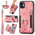 thumbnail image 1 of SaniMore for iPhone 11 Wallet Case, [RFID Blocking] Elastic Card Slot Vehicle Magnetic PU Leather Ring Holder & Lanyard Stand Money Pocket Protective Cover for iPhone 11, Pink, 1 of 12