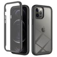 thumbnail image 1 of SaniMore for iPhone 12/12 Pro Case, Rugged PC Back & TPU Bumpers Two-Layer Structure Transparent Cover with PET Screen Protector Shockproof Protective Shell for iPhone 12/12 Pro, Black, 1 of 7