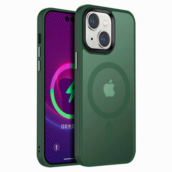SaniMore for iPhone 12 6.1" Magnetic Case, Rugged PC Translucent Back Case with Wireless Charging Heavy Duty Full Body Protective Case for iPhone 12 Women Men, Darkgreen