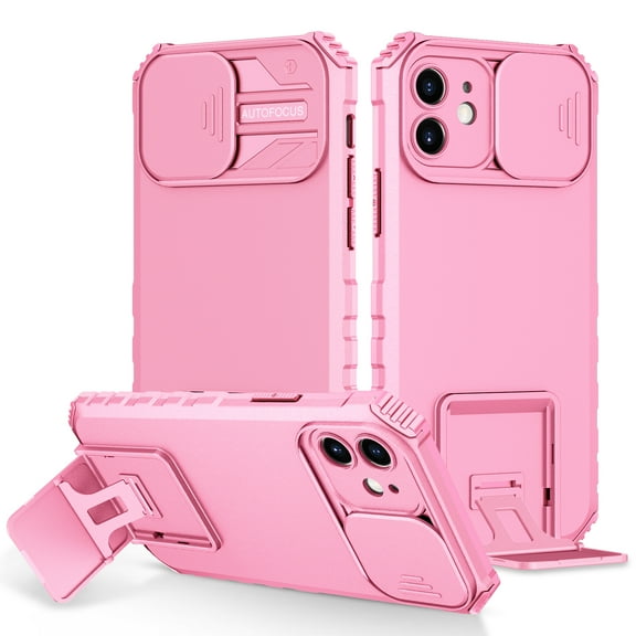 SaniMore for iPhone 12 Case 2020, for iPhone 12 Phone Case with Slide Camera Cover Built-in Kickstand Dual Layer Hybrid Shockproof Case for iPhone 12 6.1", Pink