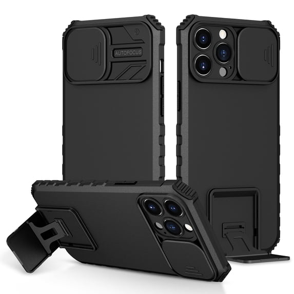 SaniMore for iPhone 12 Pro Max Case 2020, for iPhone 12 Pro Max Phone Case with Slide Camera Cover Built-in Kickstand Dual Layer Hybrid Shockproof Case for iPhone 12 Pro Max 6.7", Black