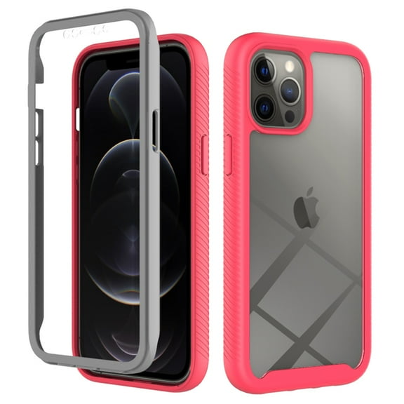 SaniMore for iPhone 12 Pro Max Case, Rugged PC Back & TPU Bumpers Two-Layer Structure Transparent Cover with PET Screen Protector Shockproof Protective Shell for iPhone 12 Pro Max, Pink