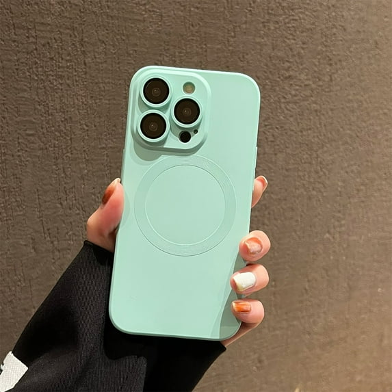 SaniMore for iPhone 12 Pro Max Liquid Magnetic Case, Flexible TPU Case with Wireless Charging & Tempered Glass Camera Lens Protector for iPhone 12 Pro Max Shockproof Protective Cover, Lightcyan