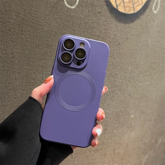 SaniMore for iPhone 12 Pro Max Liquid Magnetic Case, Flexible TPU Case with Wireless Charging & Tempered Glass Camera Lens Protector for iPhone 12 Pro Max Shockproof Protective Cover, Purple