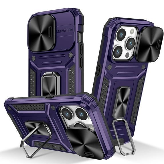 SaniMore for iPhone 12 Pro Max Stand Case, Slide Camera Cover 360 Degree Rotating Kickstand Magnetic Car Mount Hybird Tri-layer Rugged Shell Military-grade Shockproof Anti-drop Cover, Purple