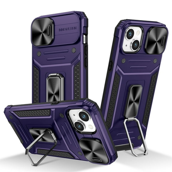 SaniMore for iPhone 12 Stand Case, Slide Camera Cover 360 Degree Rotating Kickstand Magnetic Car Mount Hybird Tri-layer Rugged Shell Military-grade Shockproof Anti-drop Cover, Purple