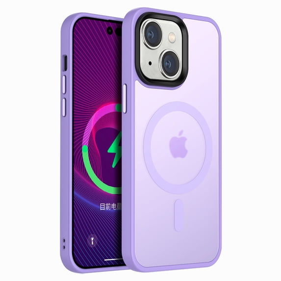 SaniMore for iPhone 13 6.1" Magnetic Case, Rugged PC Translucent Back Case with Wireless Charging Heavy Duty Full Body Protective Case for iPhone 13 Women Men, Lightpurple