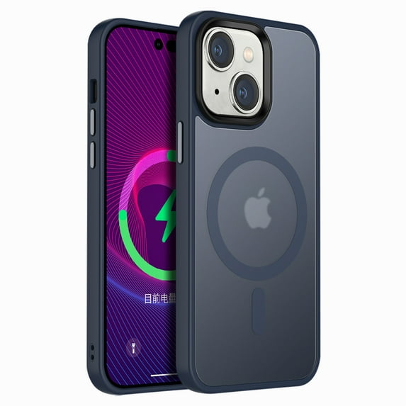 SaniMore for iPhone 13 6.1" Magnetic Case, Rugged PC Translucent Back Case with Wireless Charging Heavy Duty Full Body Protective Case for iPhone 13 Women Men, Darkblue