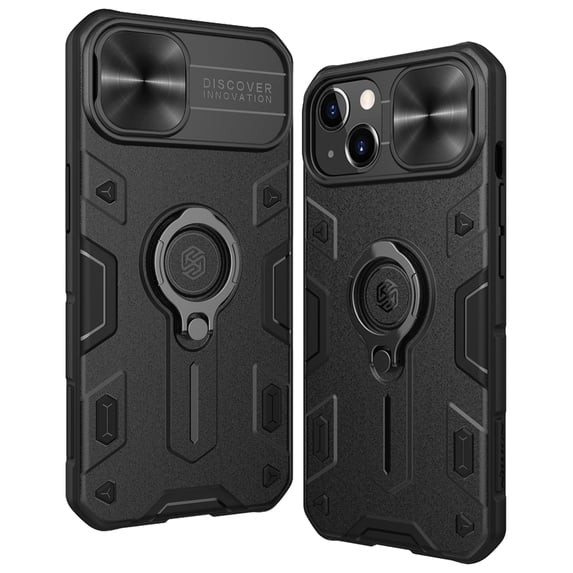 SaniMore for iPhone 13 Case, Anti-slip Bumper Sliding Camera Window 360° Rotating Ring Kickstand Hybird PC TPU Shell Heavy Duty Protective Anti-scratch Shockproof Drop Resistant Cover, Black