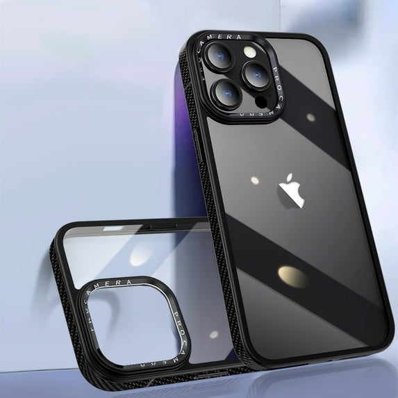 SaniMore for iPhone 13 Case, Anti-slip Carbon Fibre Bumper Crystal-clear Anti-yellow Backplane Anti-scratch Anti-greasy Shockproof Fall-resistant Slim Lightweight Hybird Shell, Black