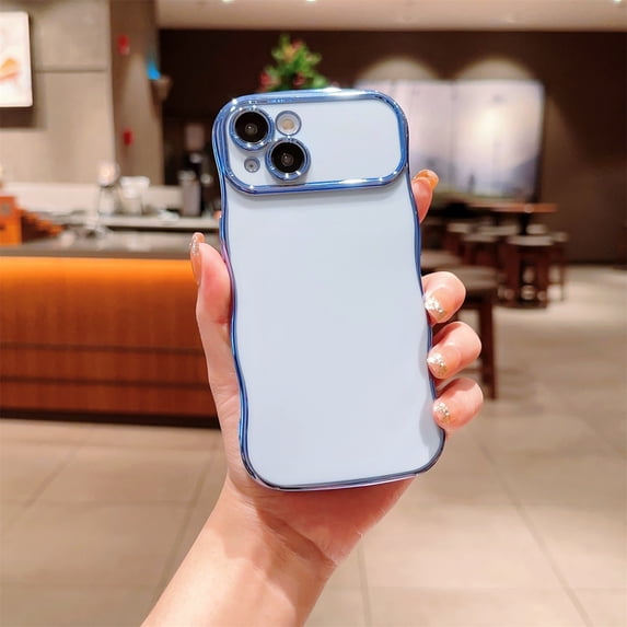 SaniMore for iPhone 13 Case, Electroplated Wave Bumper Design Camera Large Window (with Lens Film) Full Protection Stylish Slim Lightweight Anti-drop iPhone 13 for Girls Women, Blue