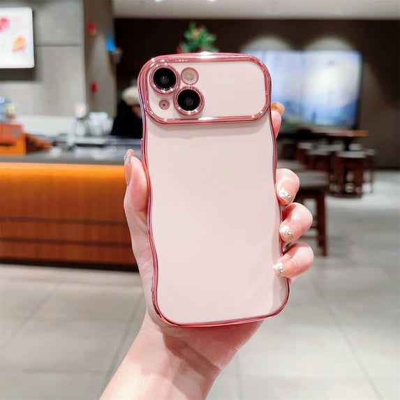 SaniMore for iPhone 13 Case, Electroplated Wave Bumper Design Camera Large Window (with Lens Film) Full Protection Stylish Slim Lightweight Anti-drop iPhone 13 for Girls Women, Rosegold