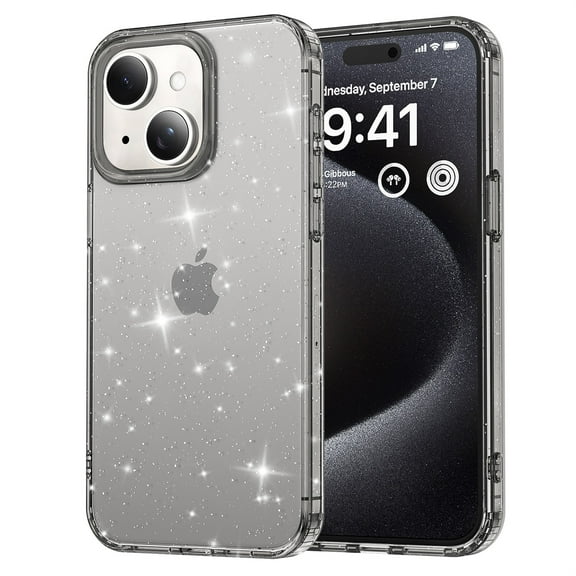 SaniMore for iPhone 13 Case, Full Camera Lens Protection Women Cute Clear Glitter Bling Sparkly Cover Anti-yellow Transparent Shockproof Bumper for for iPhone 13, Black