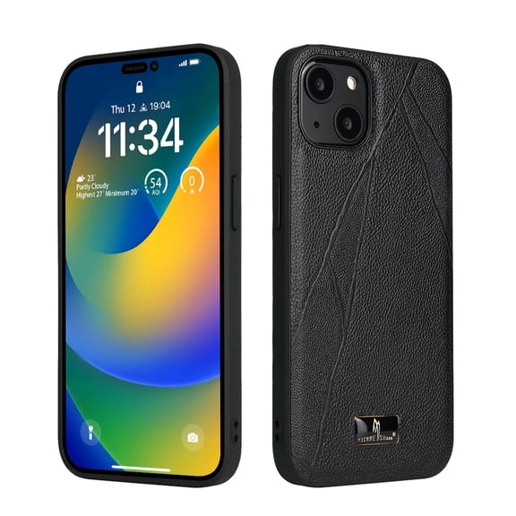 SaniMore for iPhone 13 Case, PU Leather Rugged PC Shockproof Tough Anti-Fingerprint Ultra Slim Lightweight Luxury Anti-scratch Wear-resistant Durable Cover for iPhone 13, Cowhide Black