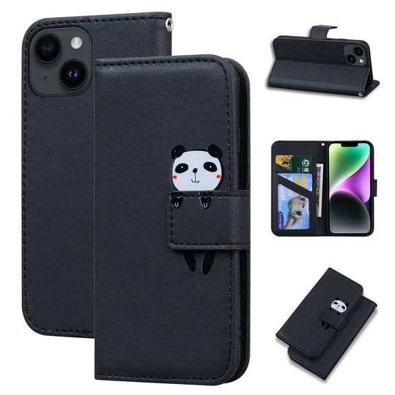 SaniMore for iPhone 13 Mini Case, PU Leather Flip Folio Cover with Stand, Card Slots, [Lovely Pet Magnetic Clasp] Full Protetcion Shockproof TPU Wallet Shell for iPhone 13 Mini(5.4" 2021), Black