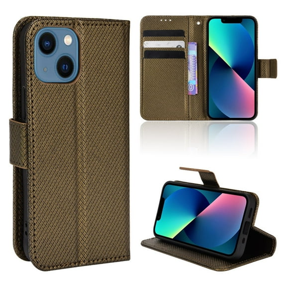 SaniMore for iPhone 13 PU Leather Case, Magnetic Closure Flip Wallet Cover with Wrist Strap Card Slot & Adjustable Kickstand All-Inclusive Protective Shockproof Wallet Shell, Copper