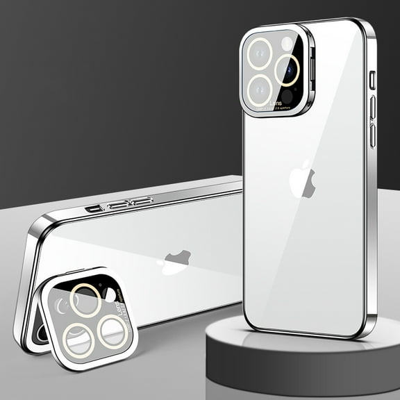 SaniMore for iPhone 13 Pro (6.1" 2021) Case, [Lens Camera Protector Film], Foldable Bracket Glass  Anti-Fingerprint Shockproof Bumper Drop Resistant Slim Fit Shell for iPhone 13 Pro, Silver