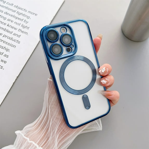 SaniMore for iPhone 13 Pro 6.1" Magnetic Case Support Wireless Charging, Rugged PC Transparent Cover with Tempered Glass Camera Lens Protector & Dust Proof Net Shockproof Protective Shell, Darkblue