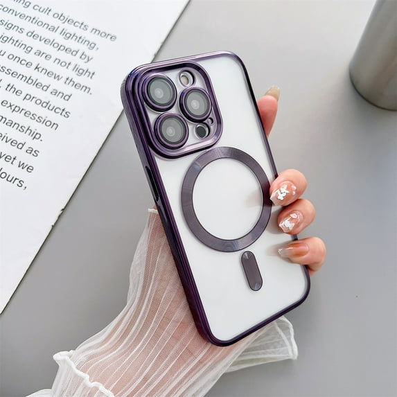 SaniMore for iPhone 13 Pro 6.1" Magnetic Case Support Wireless Charging, Rugged PC Transparent Cover with Tempered Glass Camera Lens Protector & Dust Proof Net Shockproof Protective Shell, Purple