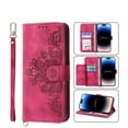 thumbnail image 1 of SaniMore for iPhone 13 Pro 6.1" Magnetic Flip Wallet Case with Cross Body Strap, PU Leather Case with Card Slot & Multi-Angle Kickstand Shockproof Protective Case for Girls Ladies, Winered, 1 of 12
